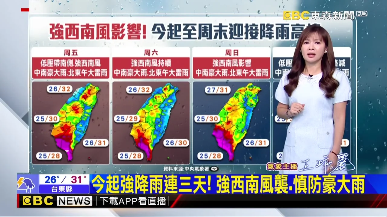今起強降雨連三天!強西南風襲,慎防豪大雨
